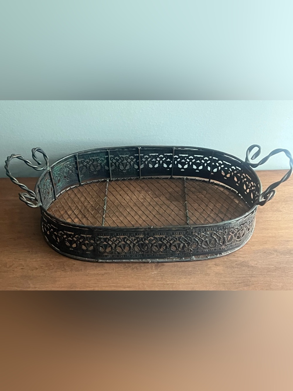 Vintage Wire Metal Basket Serving Tray